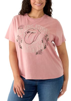 Hybrid Promotions Women's Plus Size Rolling Stones NY Roses Graphic T-Shirt, 1X