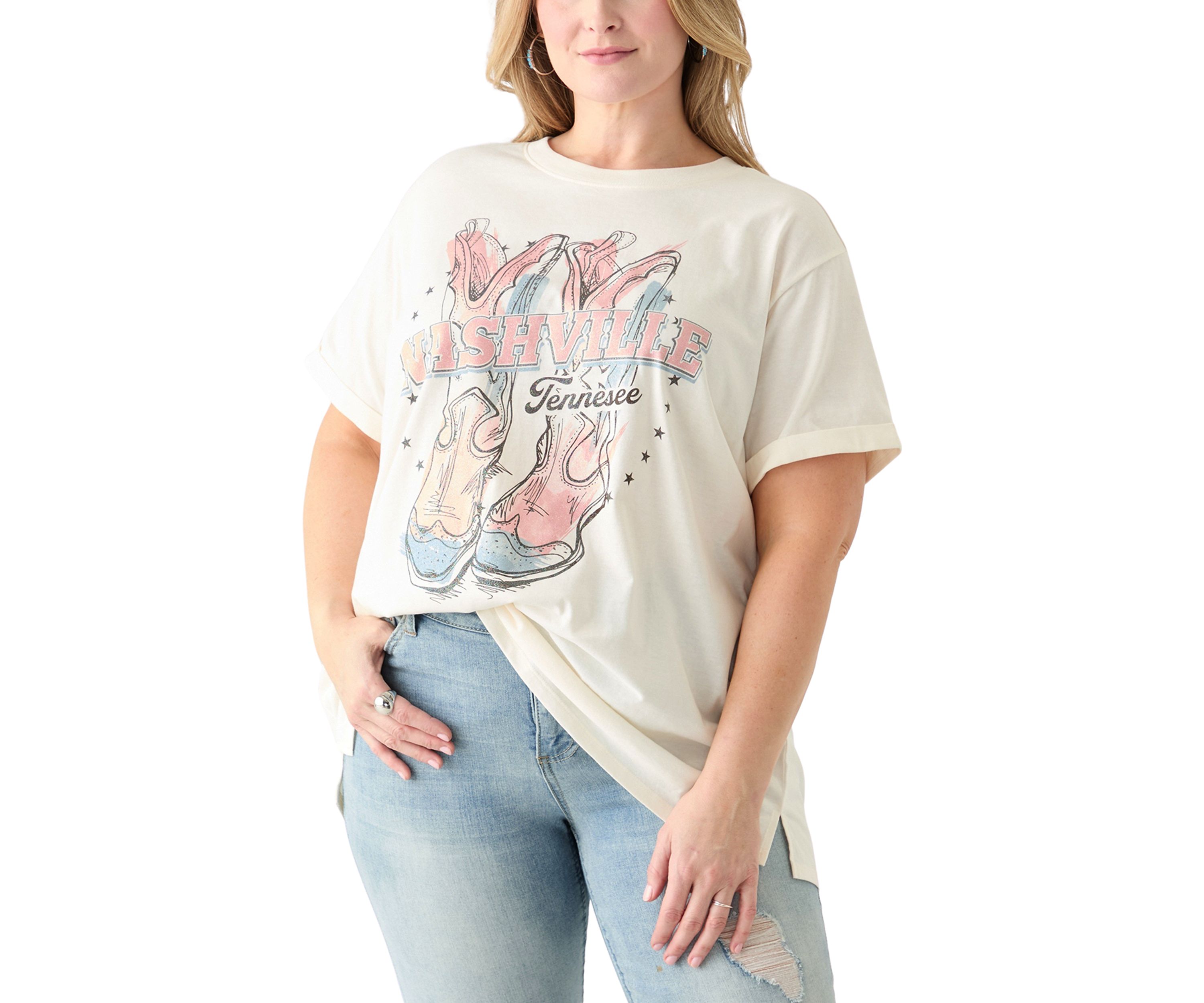 Plus Size Nashville Boots with Clear Glitter Load Graphic T-Shirt 