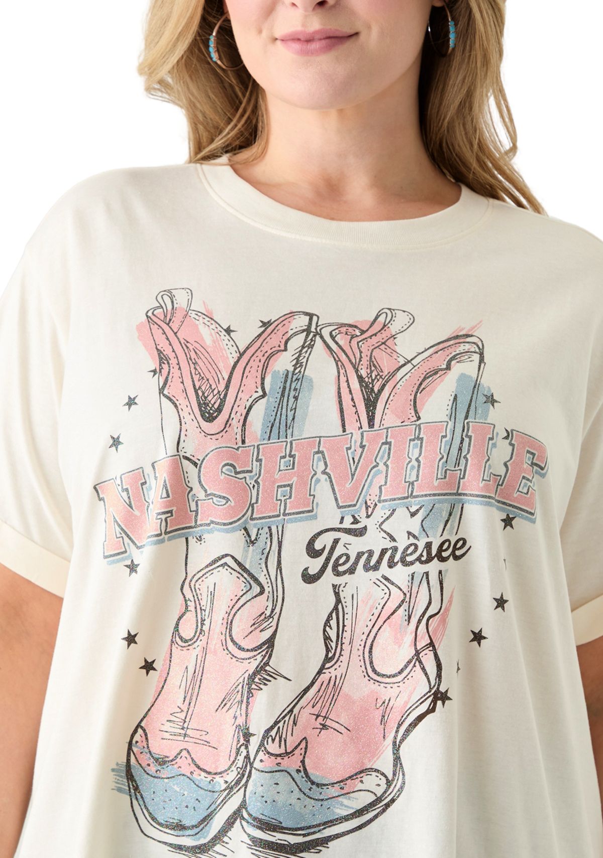 Plus Size Nashville Boots with Clear Glitter Load Graphic T-Shirt 