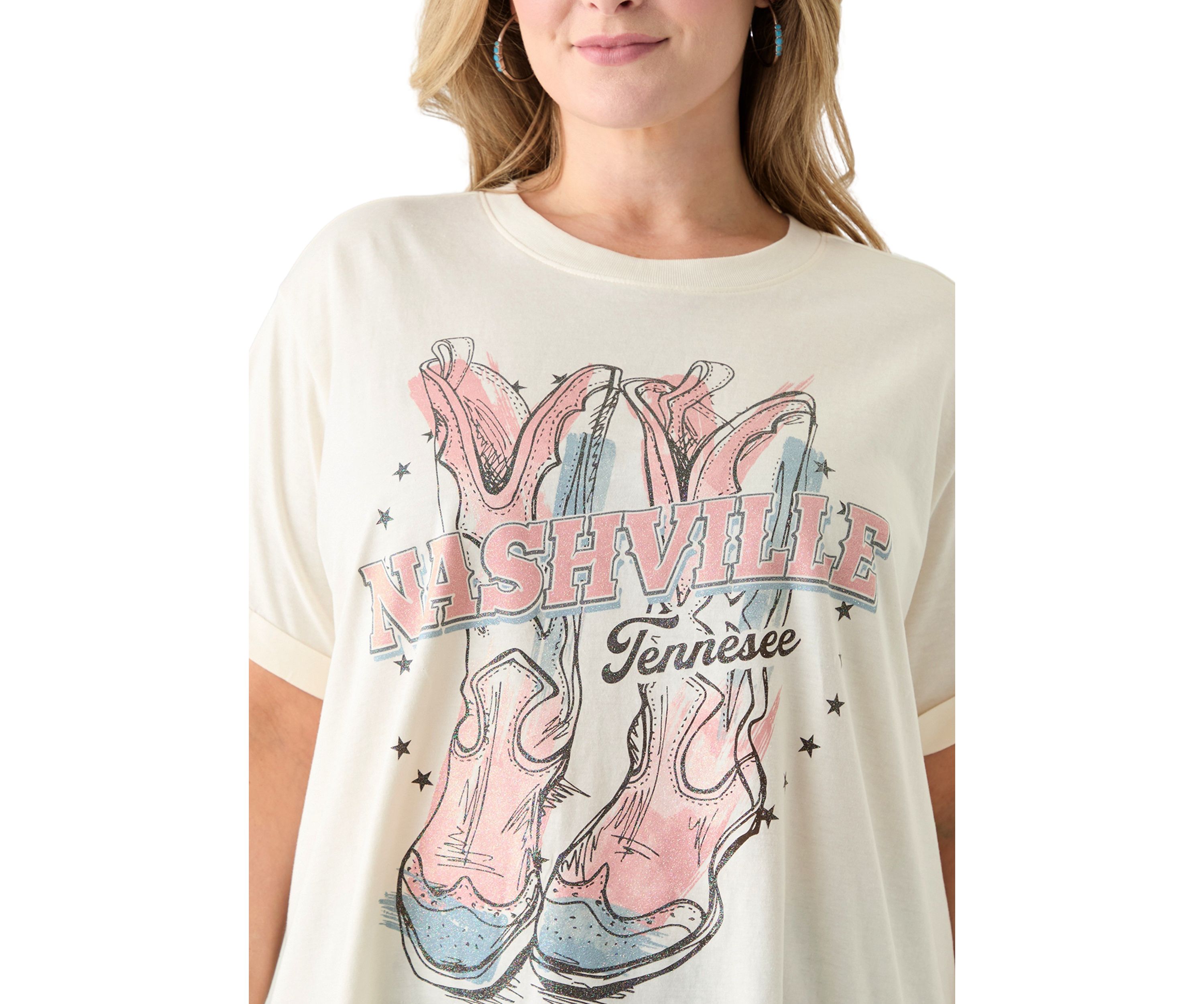 Plus Size Nashville Boots with Clear Glitter Load Graphic T-Shirt 