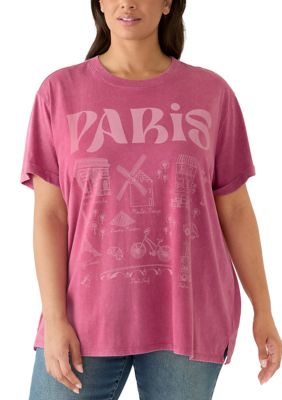 Hybrid Promotions Women's Plus Size Short Sleeve Paris Graphic Shirt, 1X