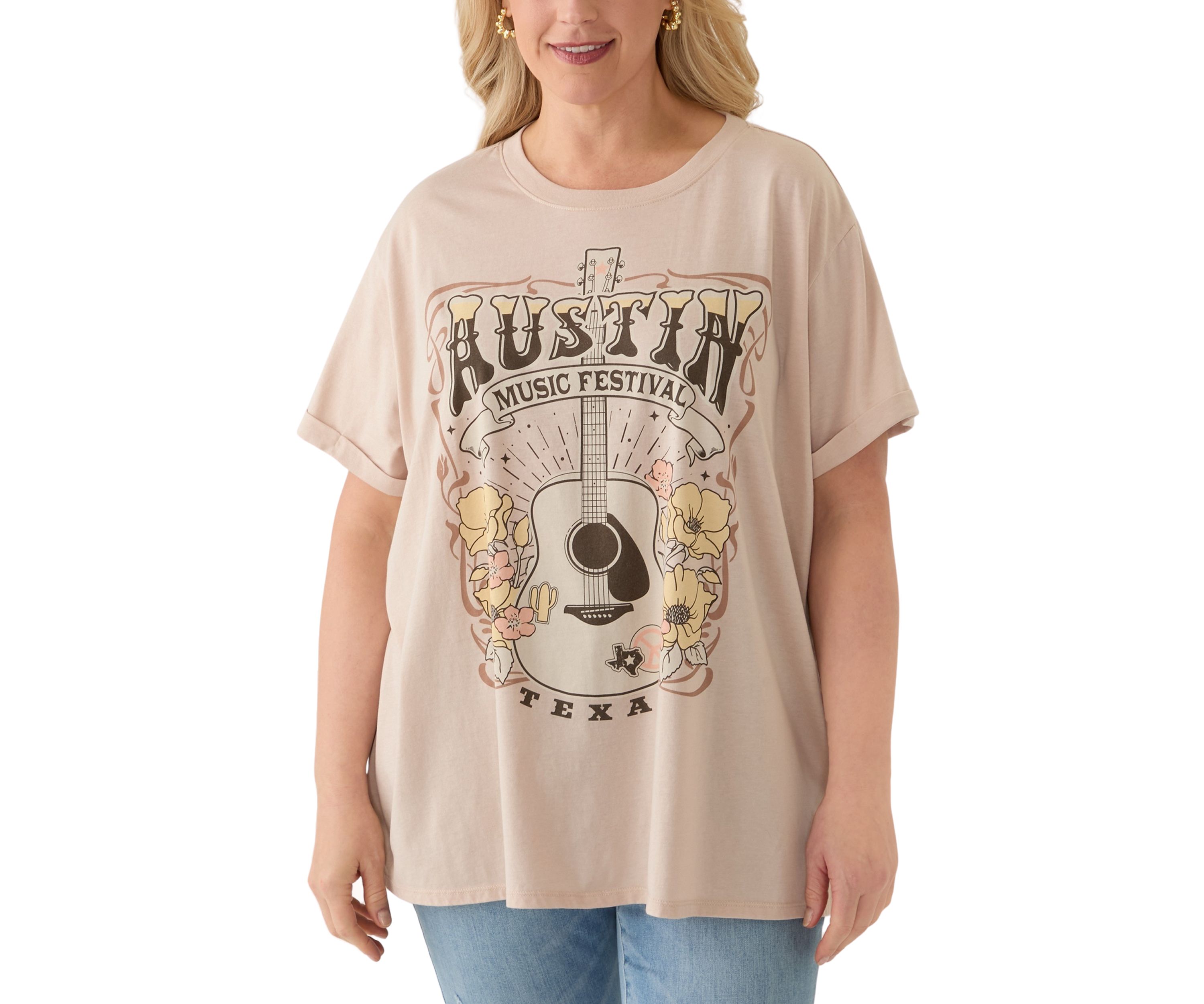 Plus Size Austin Fest Mineral Wash Graphic T-Shirt
