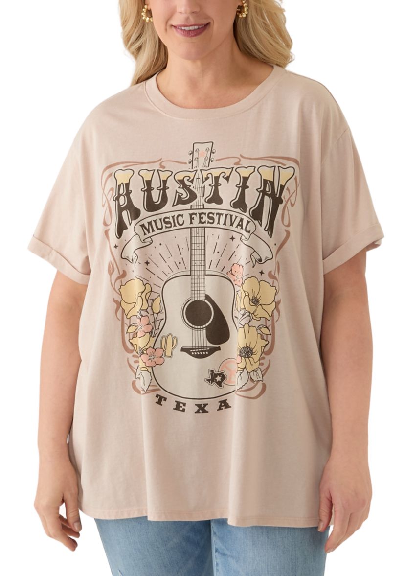Plus Size Austin Fest Mineral Wash Graphic T-Shirt