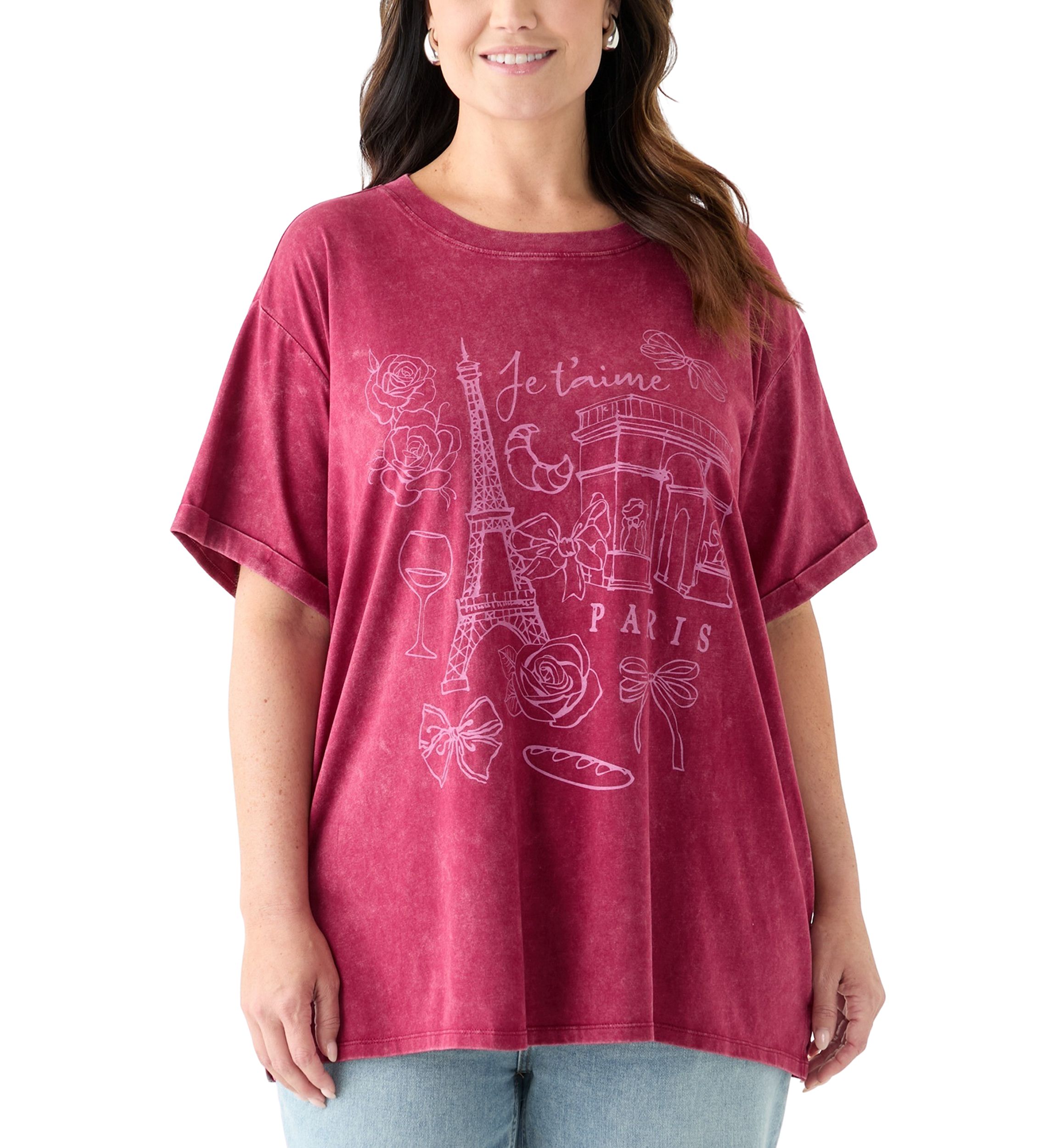 Plus Size Paris Bows Graphic Mineral Wash T-Shirt 