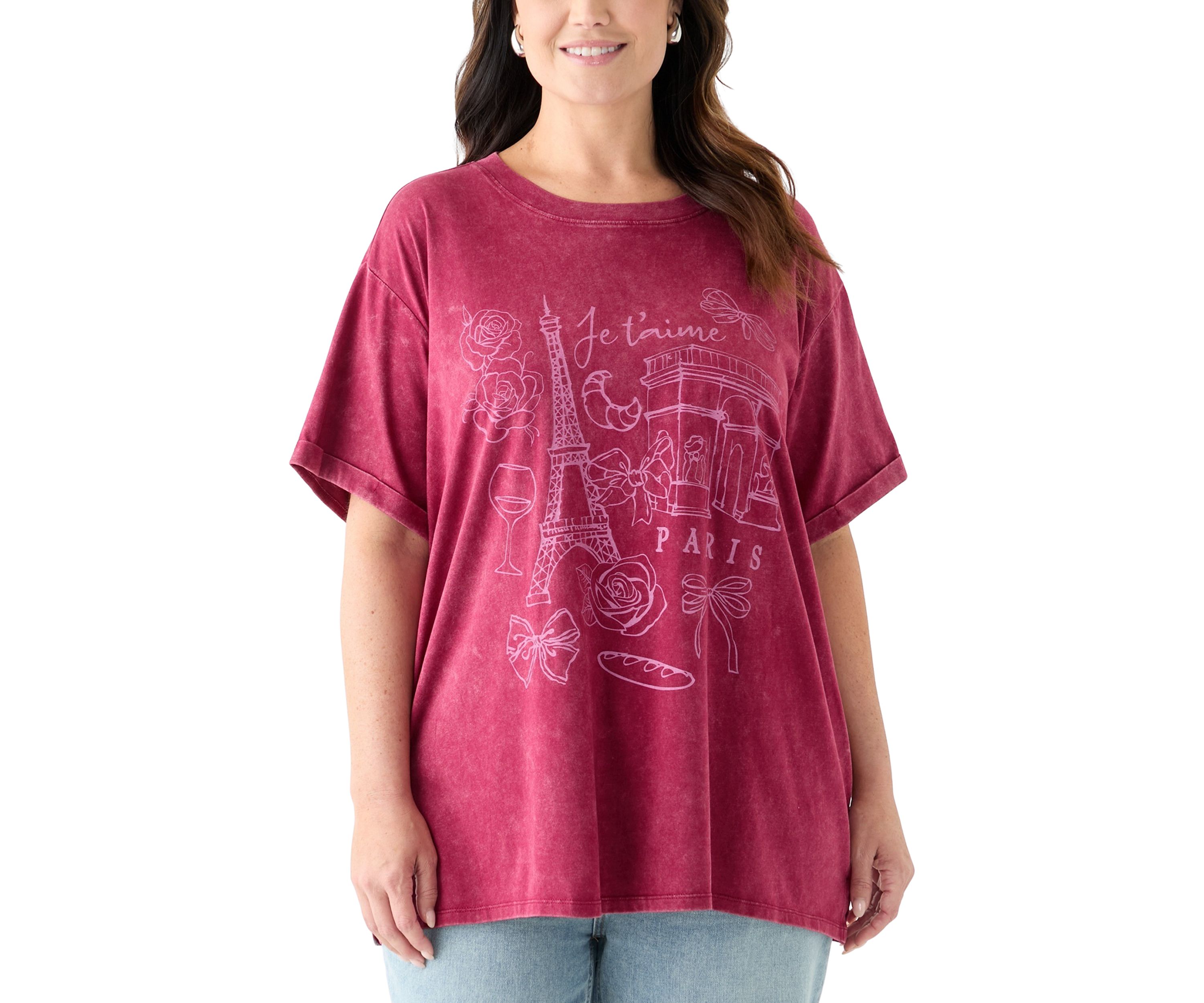 Plus Size Paris Bows Graphic Mineral Wash T-Shirt 