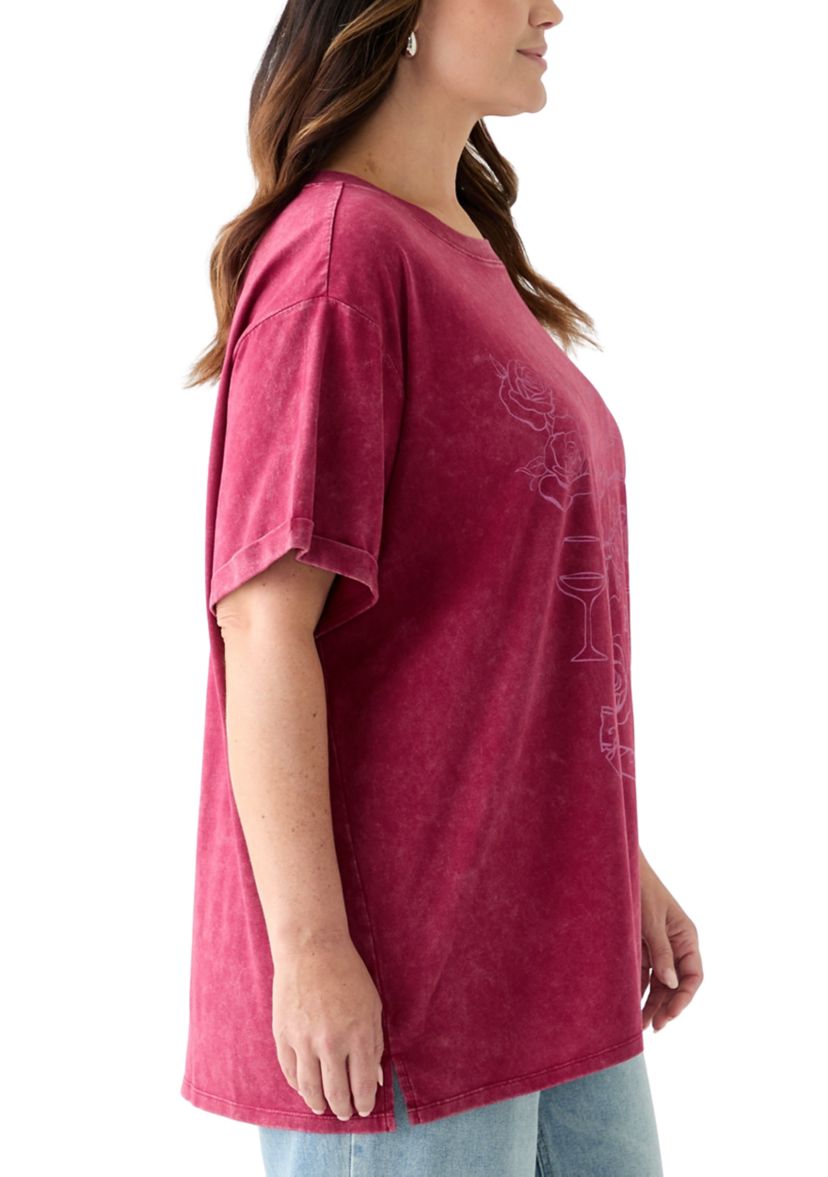 Plus Size Paris Bows Graphic Mineral Wash T-Shirt 