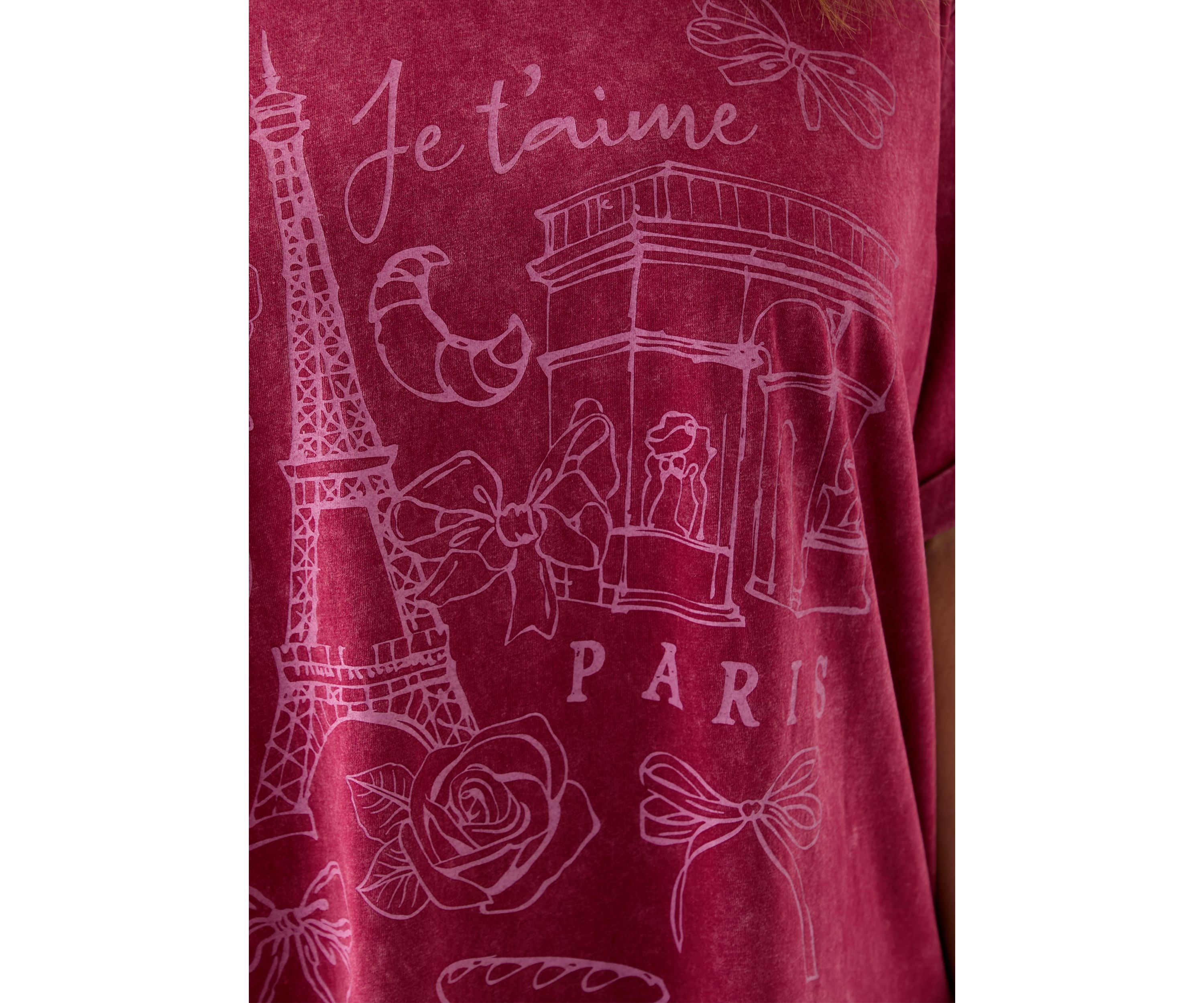 Plus Size Paris Bows Graphic Mineral Wash T-Shirt 
