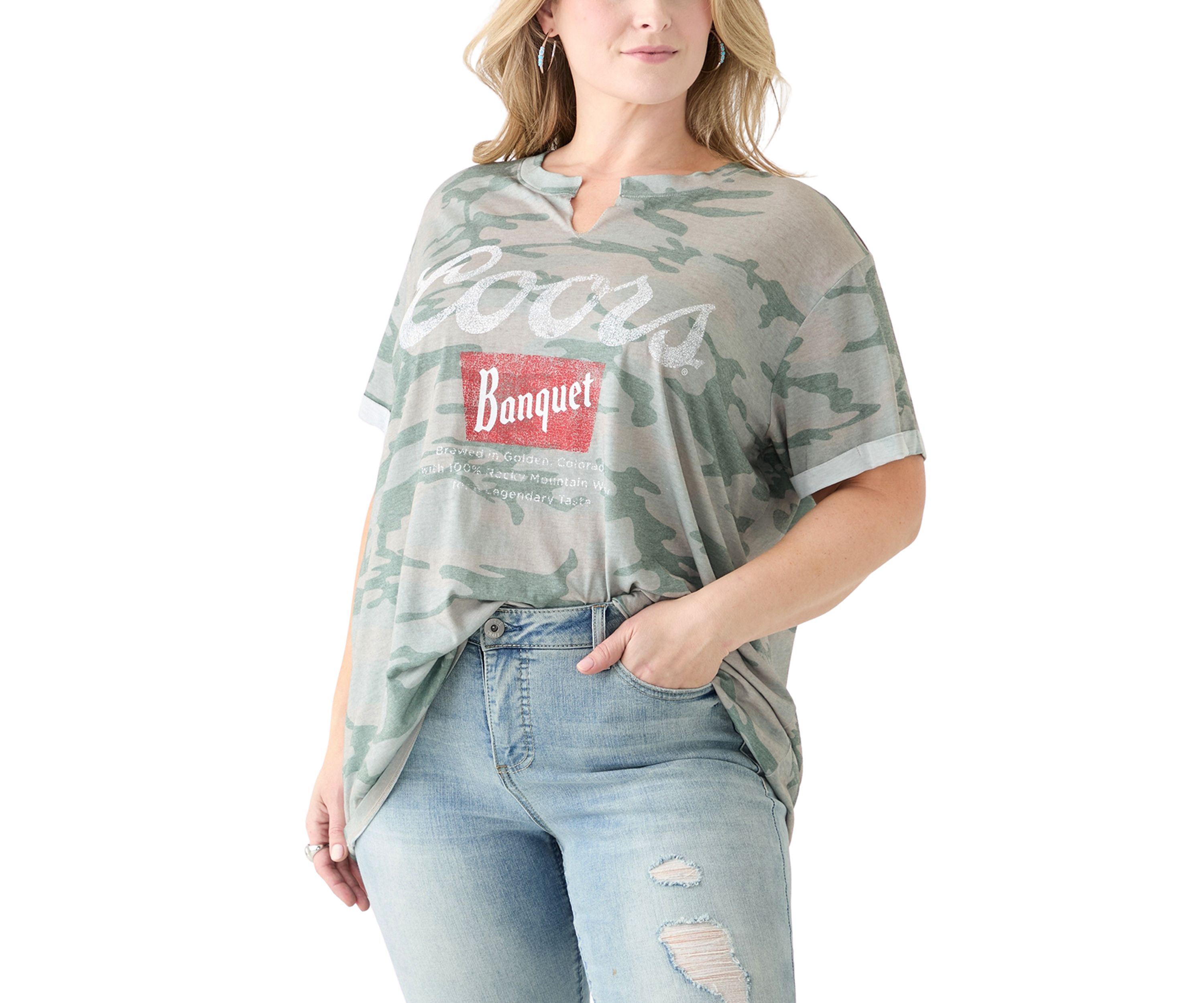 Plus Size Camo Coors Burnout Graphic T-Shirt 