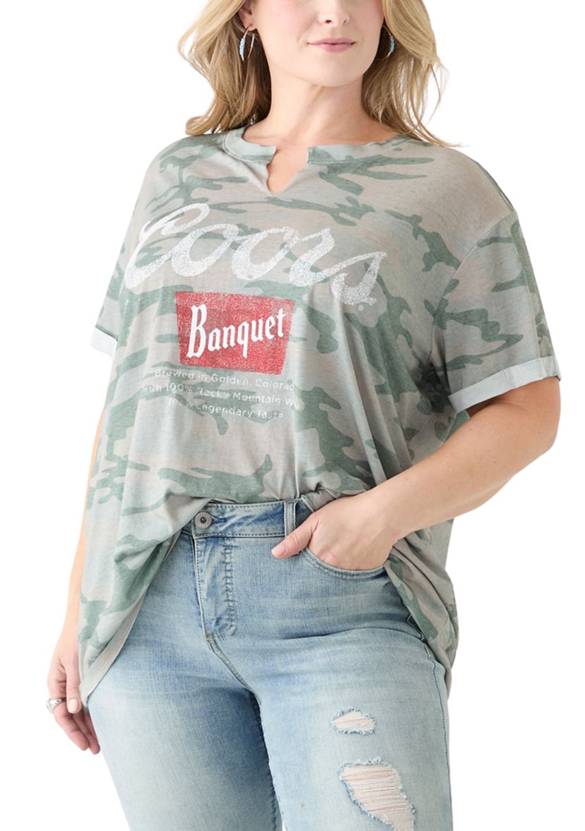 Plus Size Camo Coors Burnout Graphic T-Shirt 