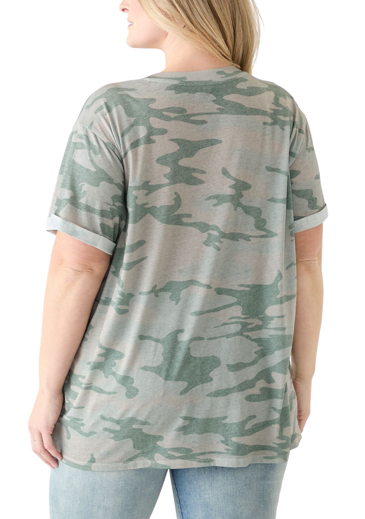 Plus Size Camo Coors Burnout Graphic T-Shirt 