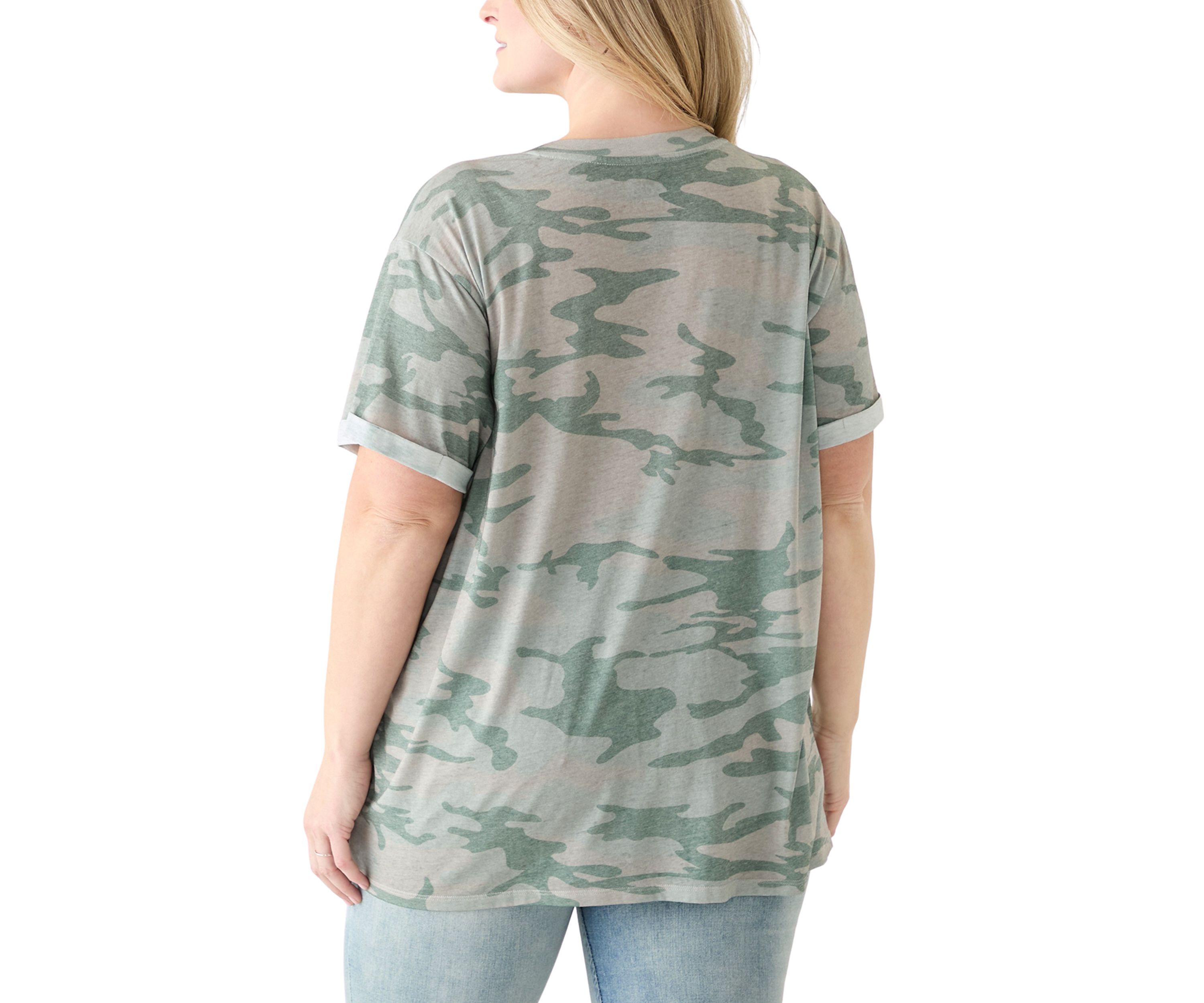 Plus Size Camo Coors Burnout Graphic T-Shirt 