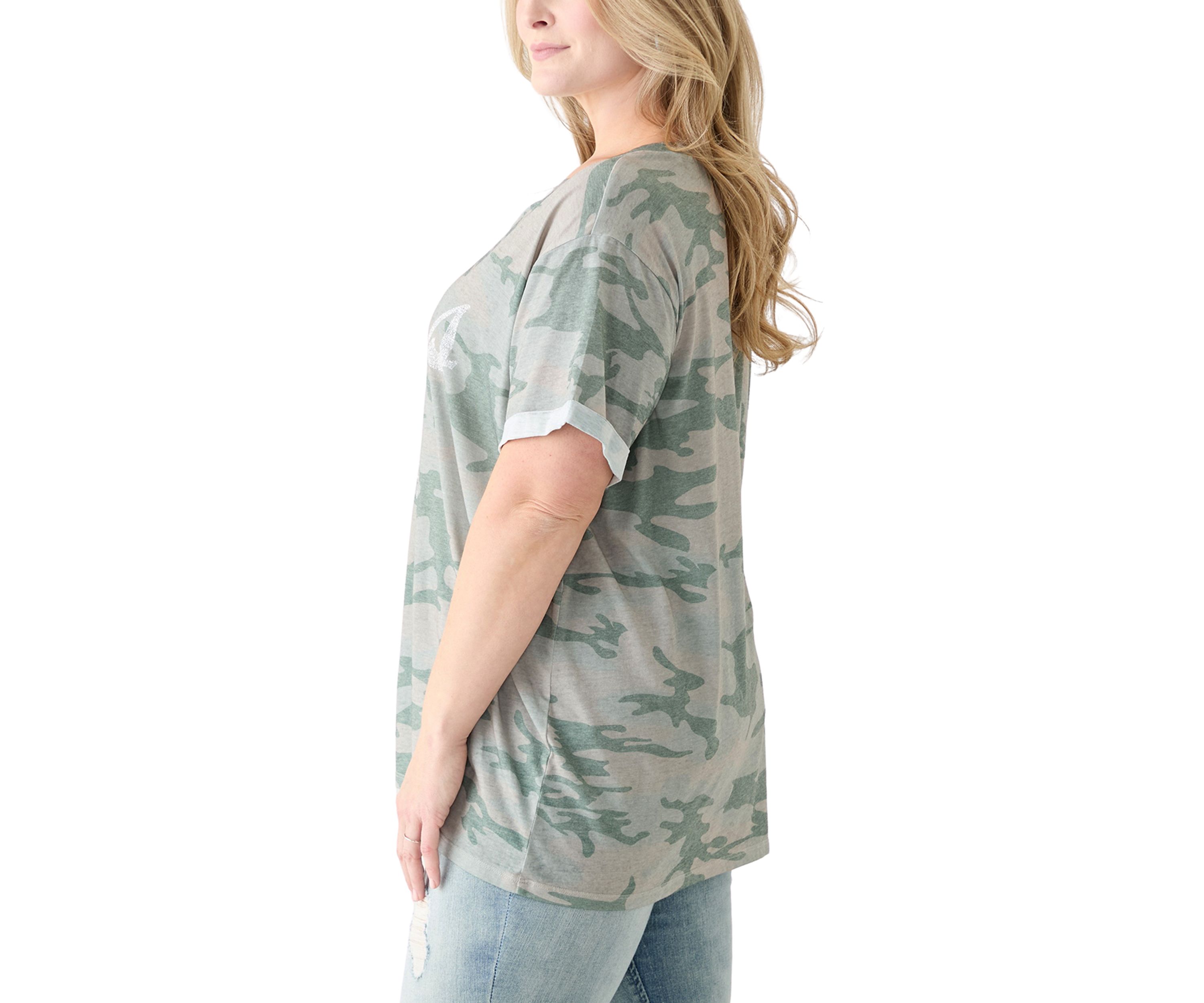 Plus Size Camo Coors Burnout Graphic T-Shirt 