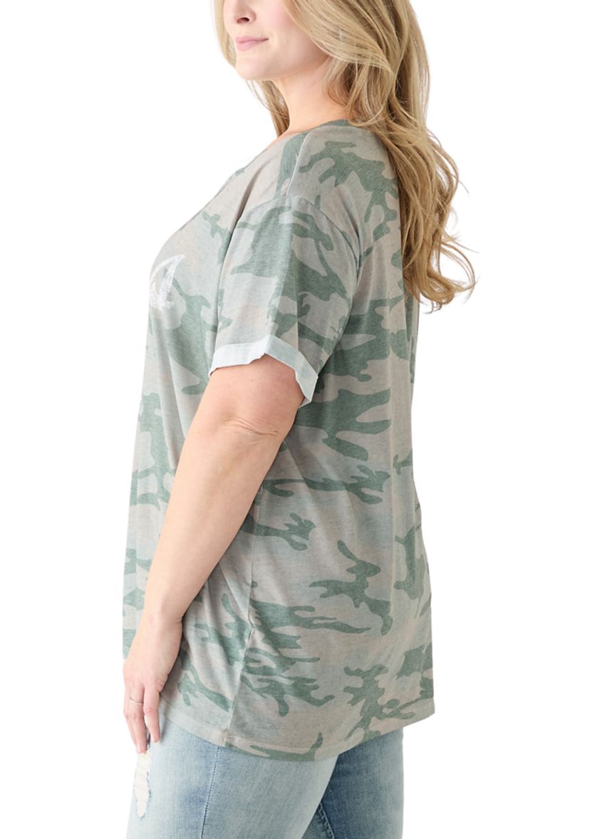 Plus Size Camo Coors Burnout Graphic T-Shirt 