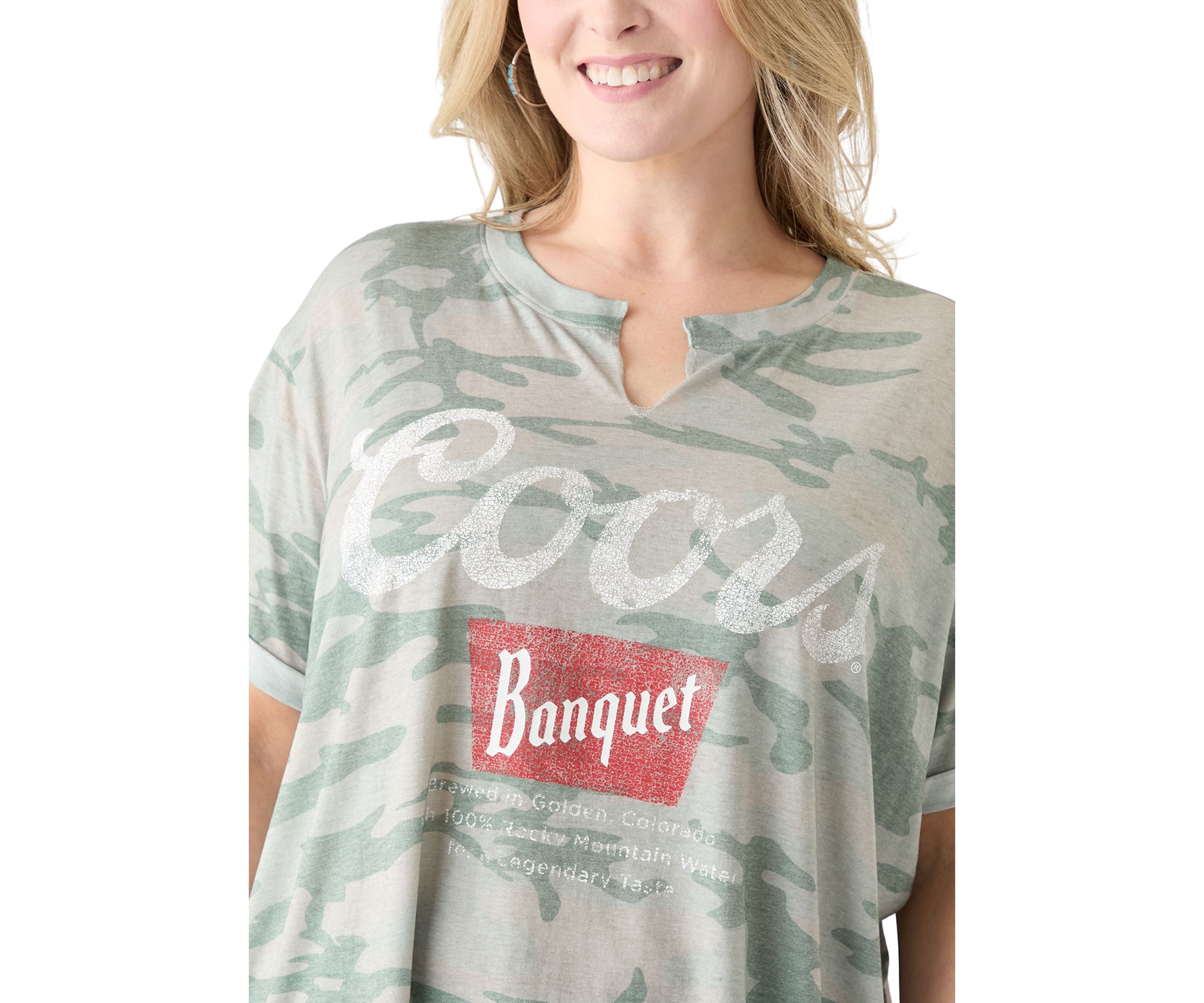 Plus Size Camo Coors Burnout Graphic T-Shirt 