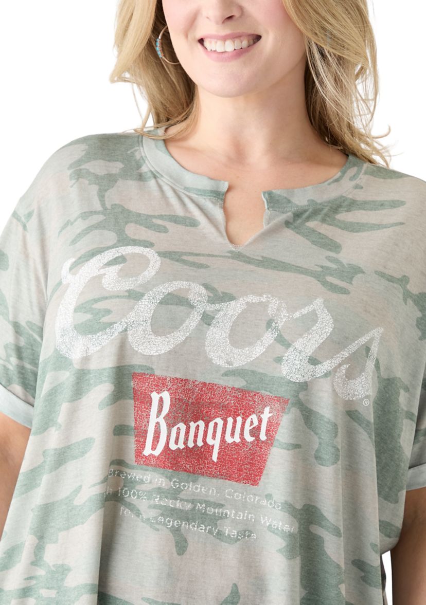 Plus Size Camo Coors Burnout Graphic T-Shirt 