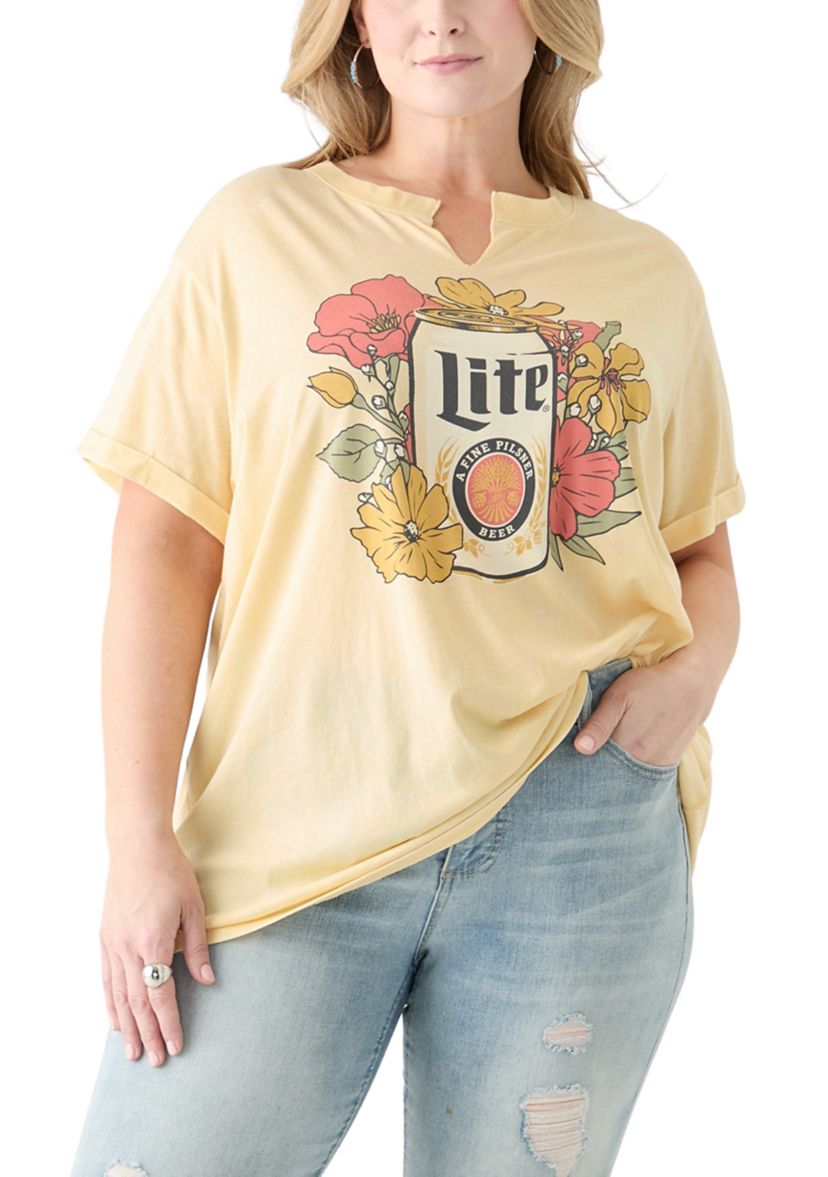 Plus Size Floral Pilsner Mineral Wash T-Shirt 