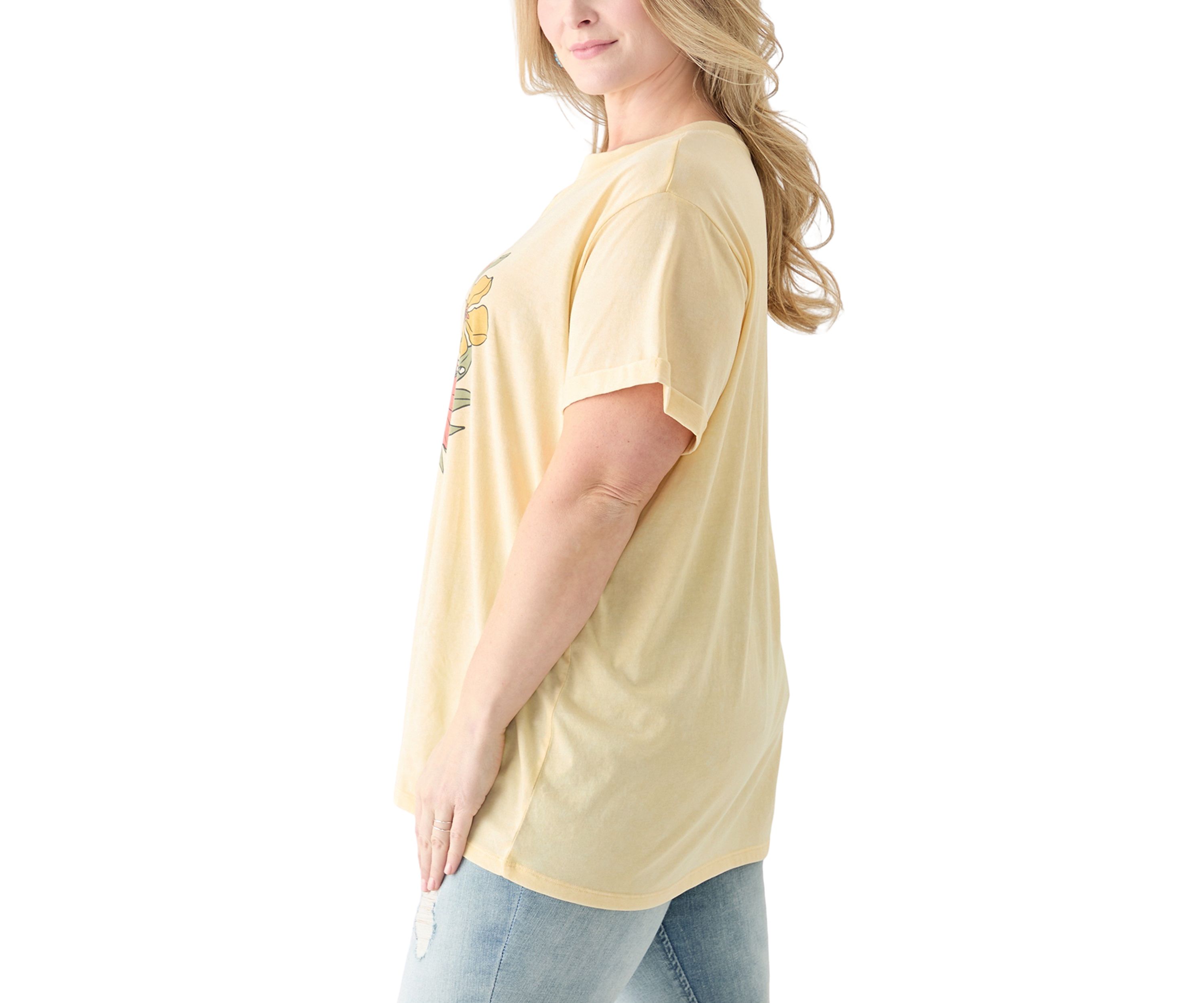 Plus Size Floral Pilsner Mineral Wash T-Shirt 