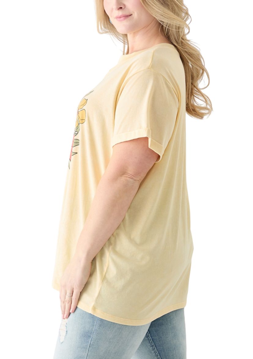 Plus Size Floral Pilsner Mineral Wash T-Shirt 