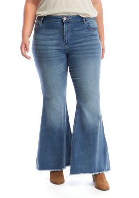 Wonderly Plus Size Exposed Button Extreme Flare Leg Jeans Belk 7482