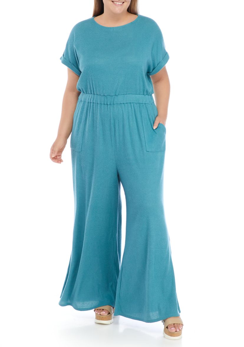 Plus Size Short Sleeve Ribbed Jumpsuit 