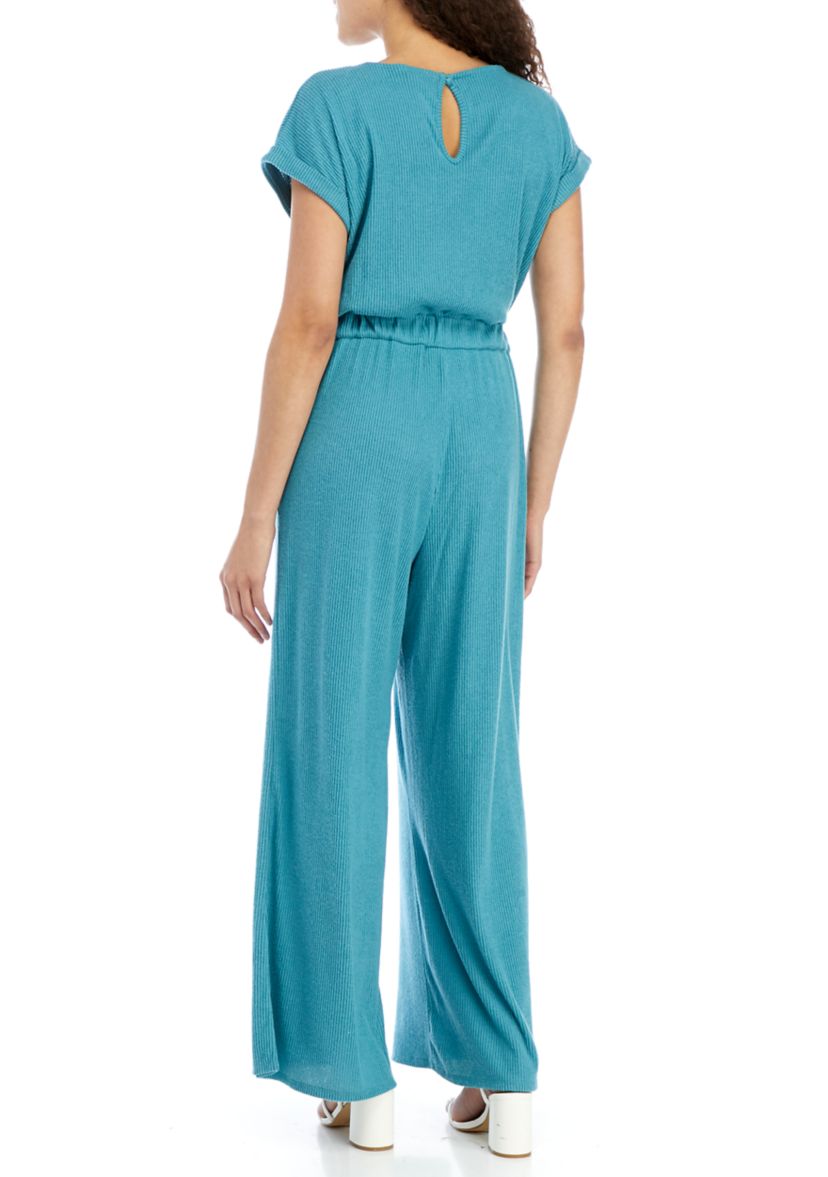 Juniors Short Sleeve Ribbed Jumpsuit