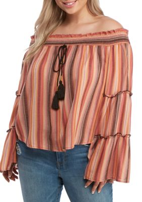 plus size off the shoulder bell sleeve top