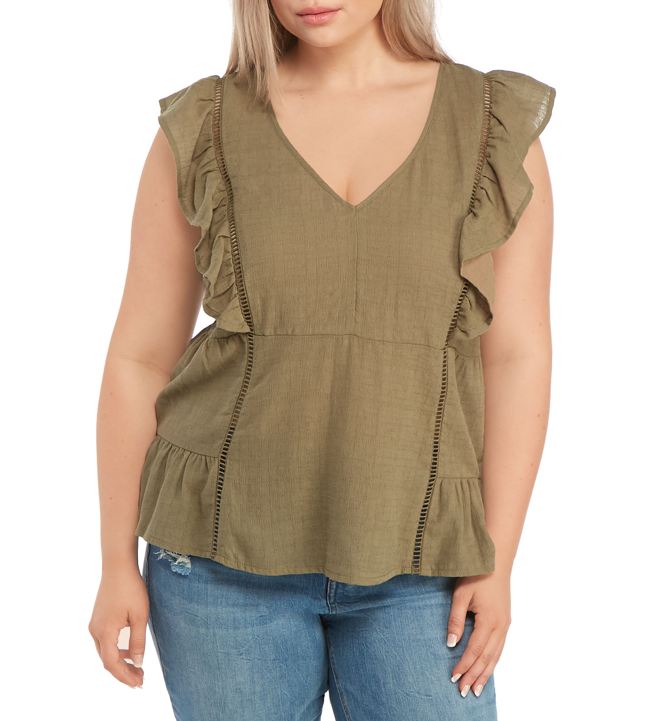 Plus Size Baby Doll Crochet Trim Top