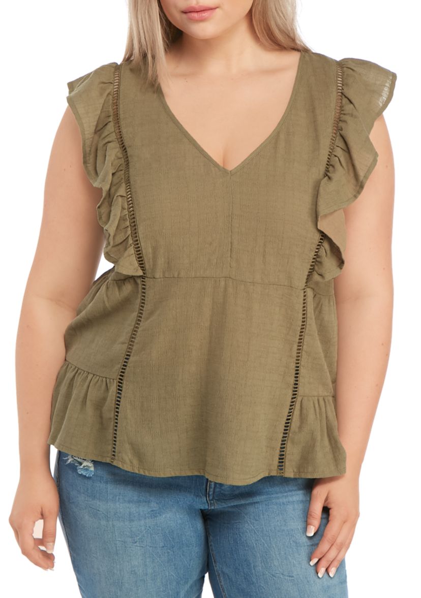 Plus Size Baby Doll Crochet Trim Top