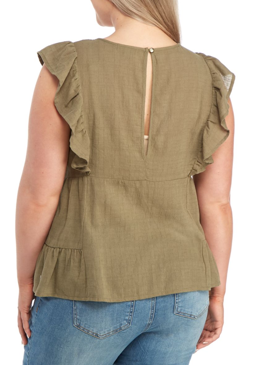 Plus Size Baby Doll Crochet Trim Top
