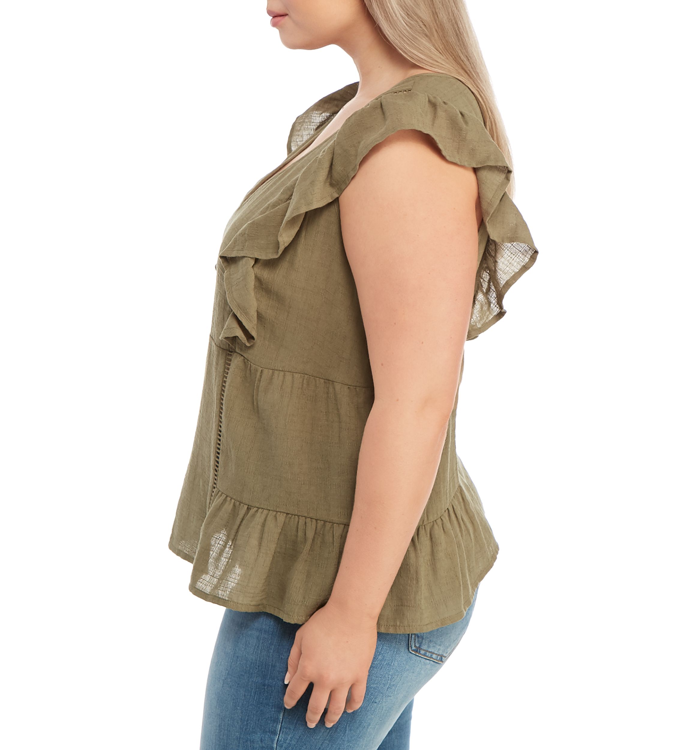Plus Size Baby Doll Crochet Trim Top