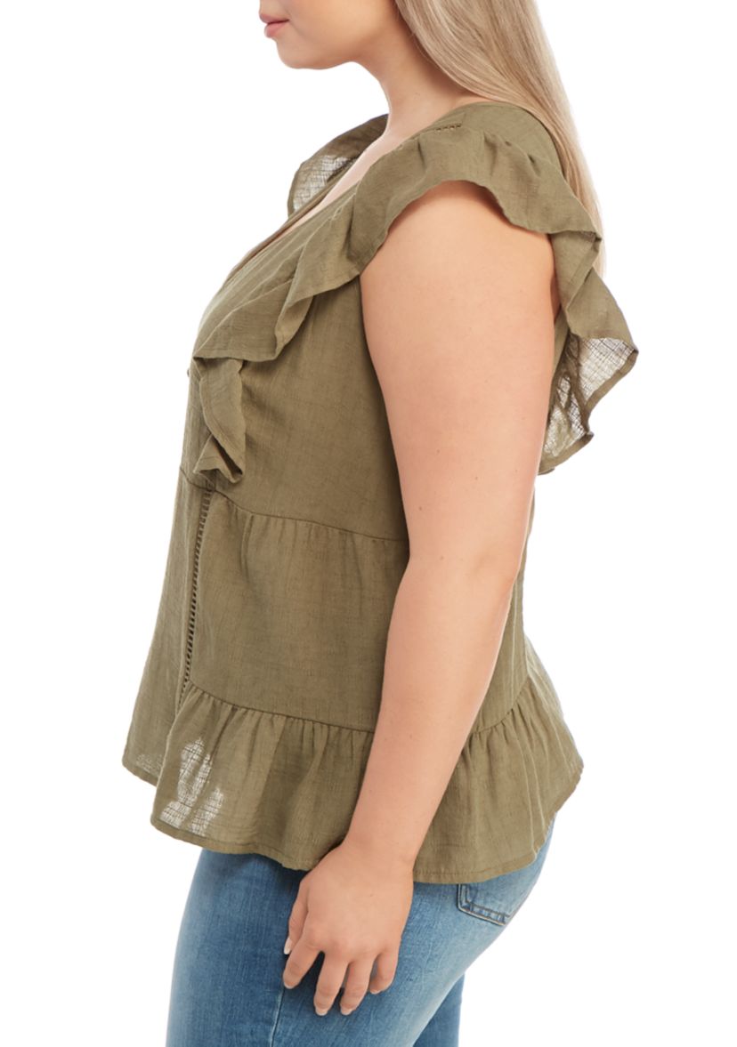 Plus Size Baby Doll Crochet Trim Top
