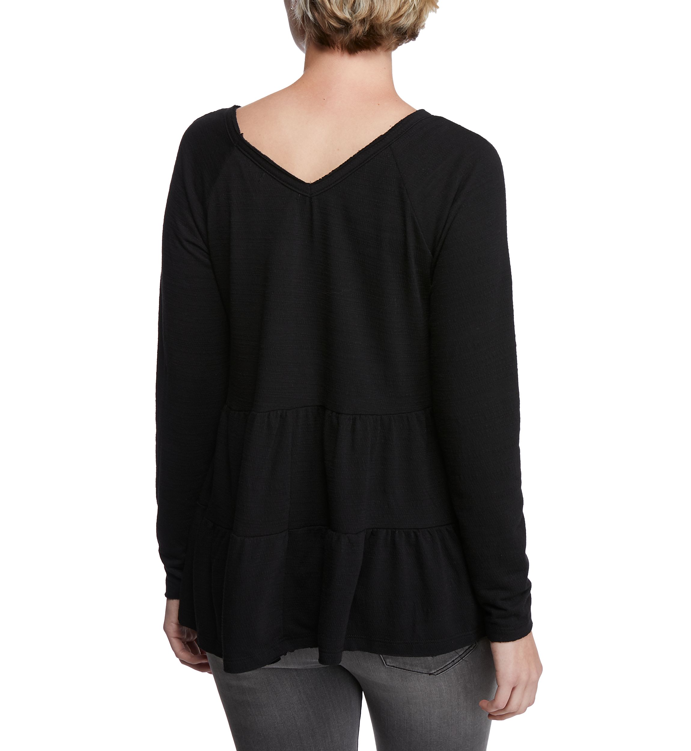 Juniors Long Sleeve V-Neck Tiered Top 
