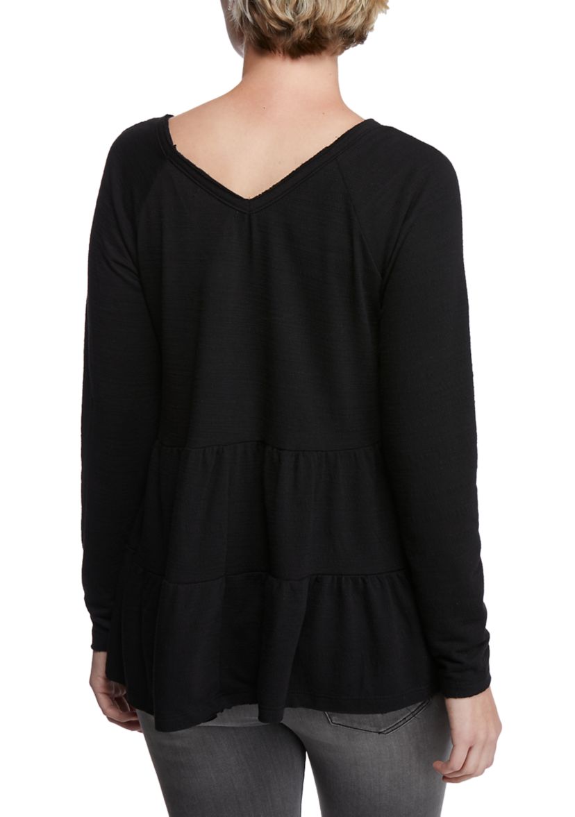 Juniors Long Sleeve V-Neck Tiered Top 