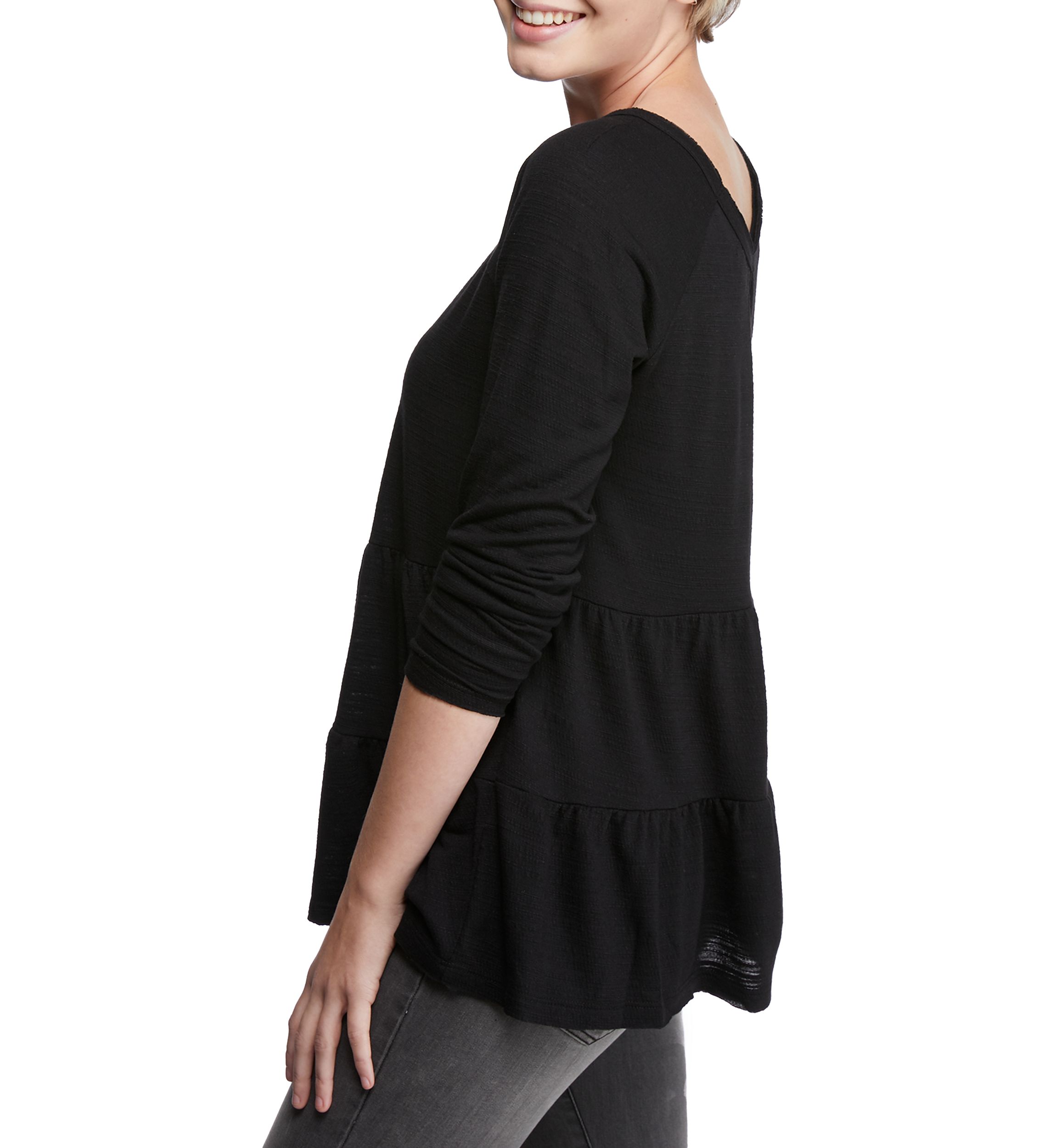 Juniors Long Sleeve V-Neck Tiered Top 