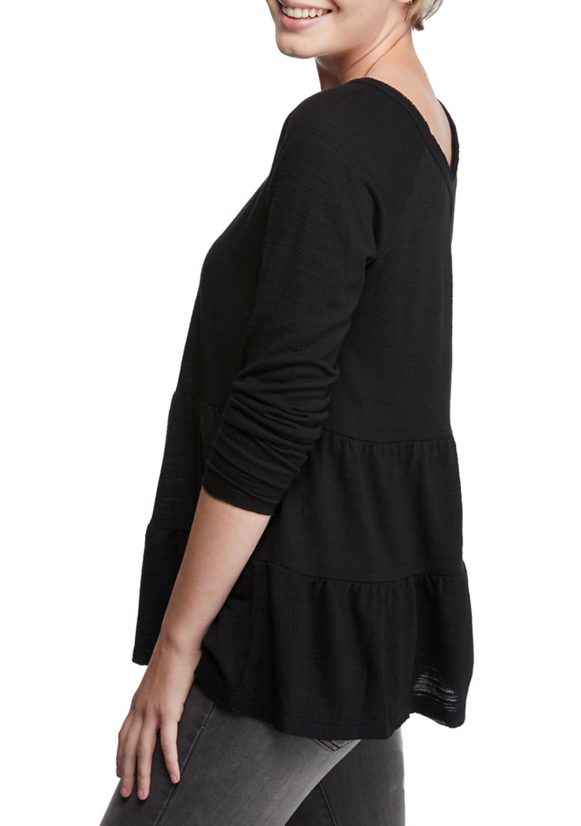 Juniors Long Sleeve V-Neck Tiered Top 