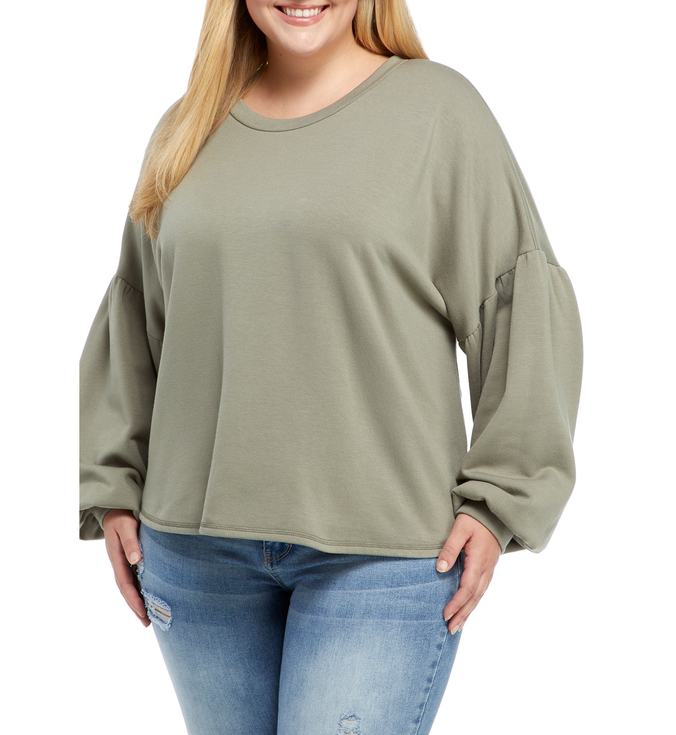 Plus Size Drop Shoulder Puff Sleeve Top