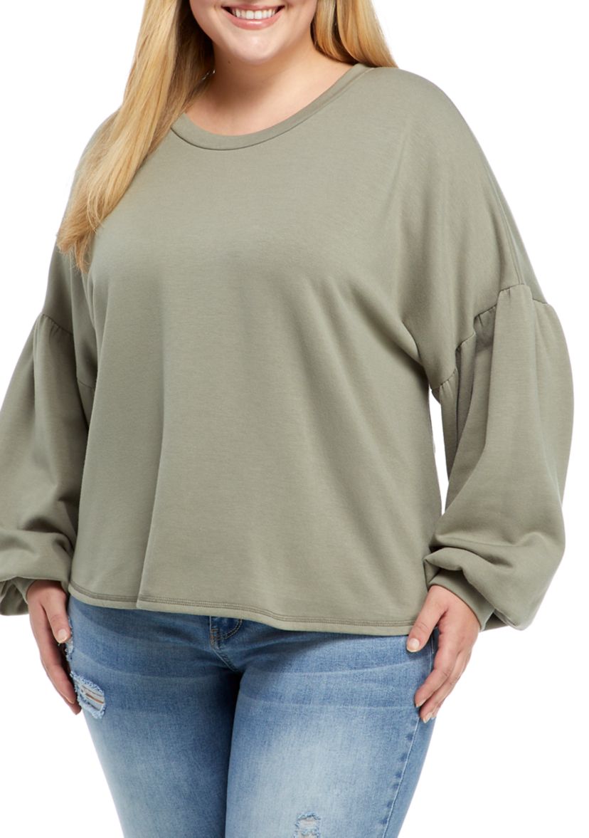 Plus Size Drop Shoulder Puff Sleeve Top