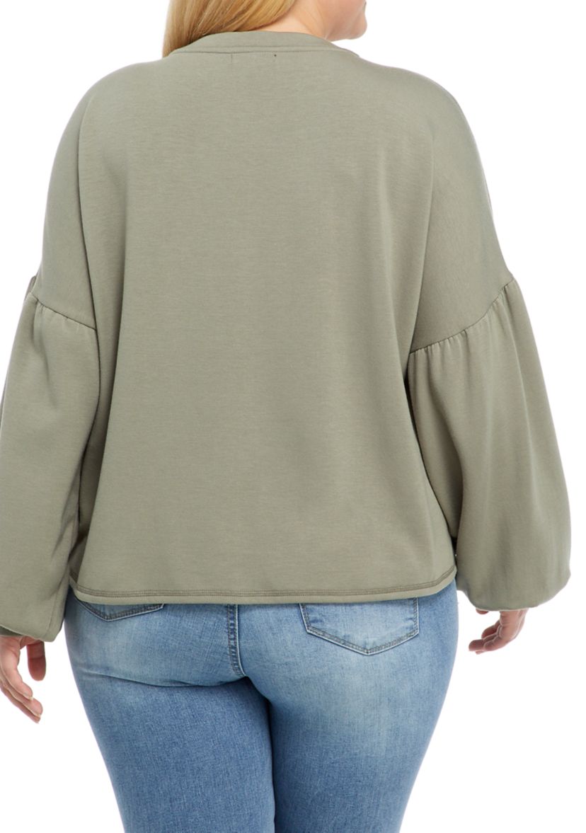 Plus Size Drop Shoulder Puff Sleeve Top