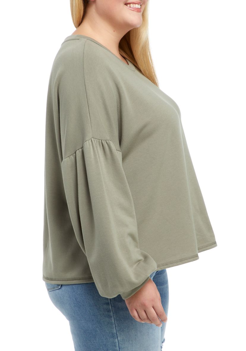 Plus Size Drop Shoulder Puff Sleeve Top