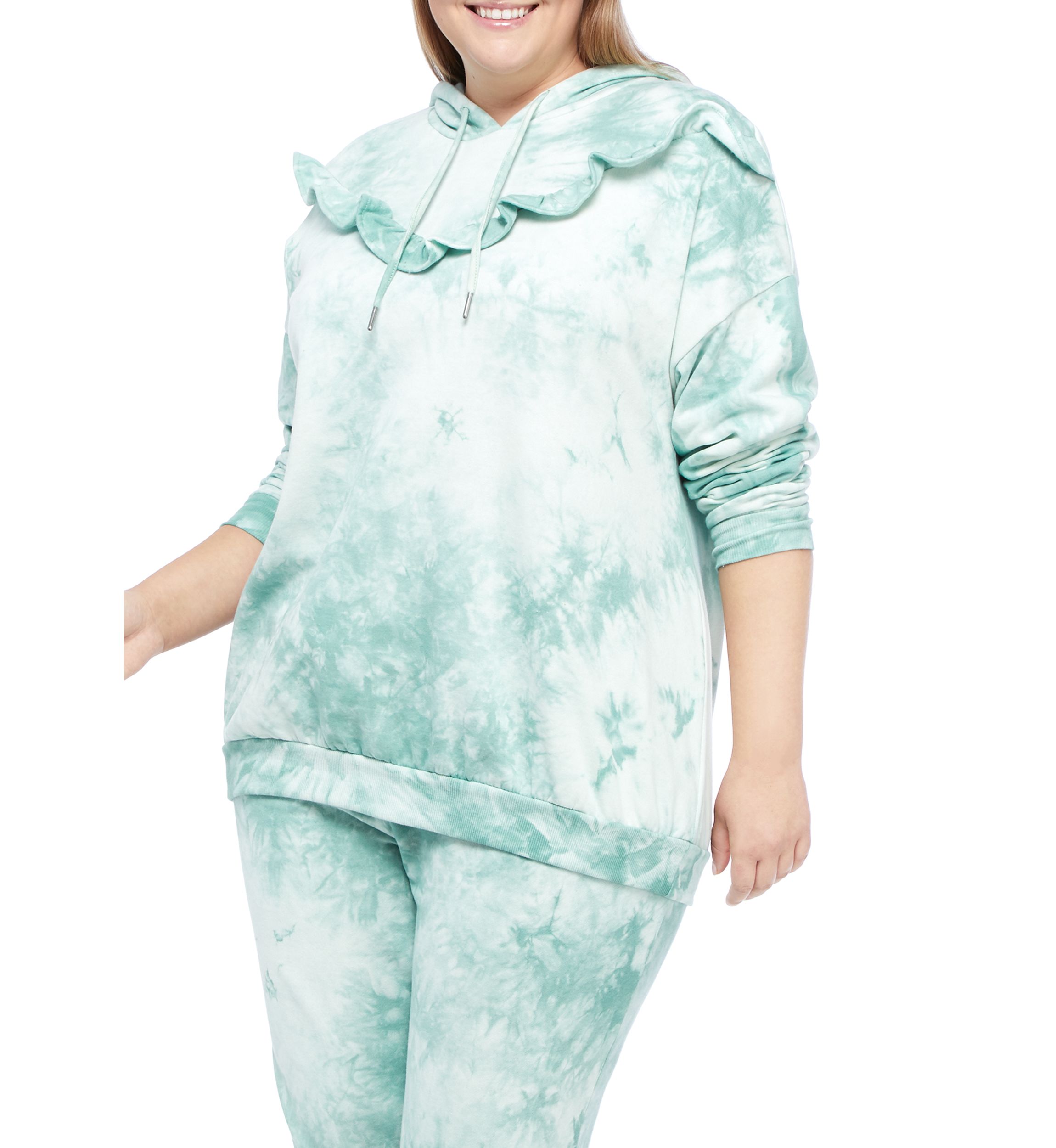 Plus Size Ruffle Hood Sweatshirt 