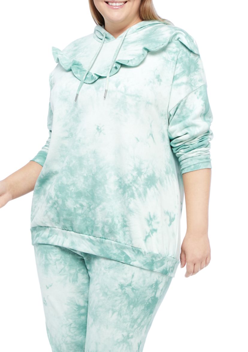 Plus Size Ruffle Hood Sweatshirt 