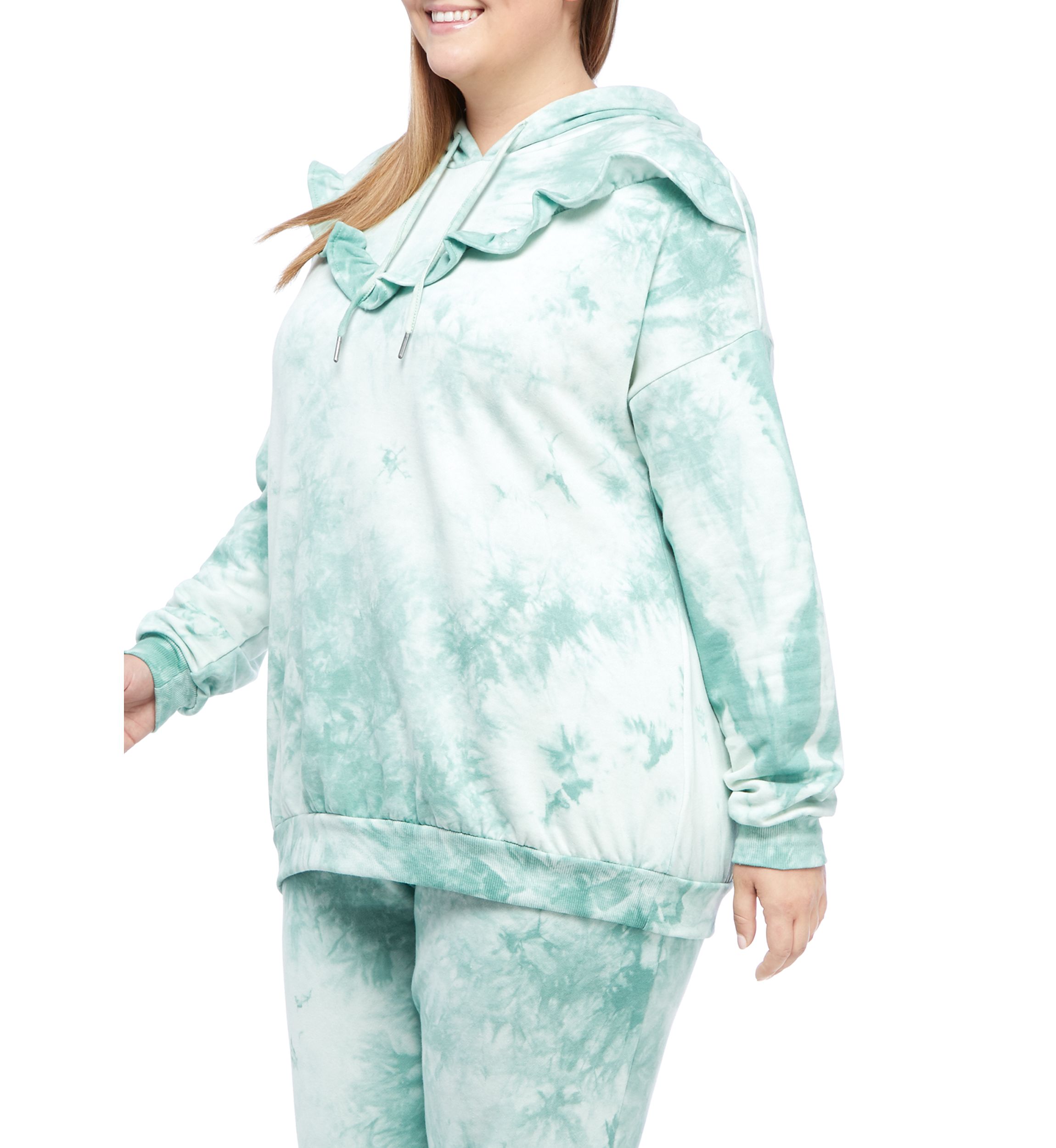 Plus Size Ruffle Hood Sweatshirt 