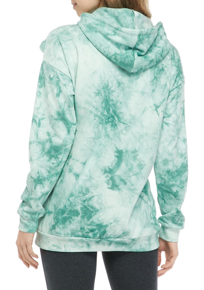 Juniors Long Sleeve Tie Dye Ruffle Yoke Hoodie 