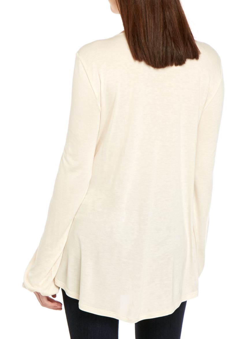 Long Sleeve V Neck Crochet Front Top