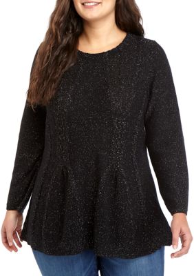 Cupio Plus Size Novelty Cable Front Lurex Sweater | belk