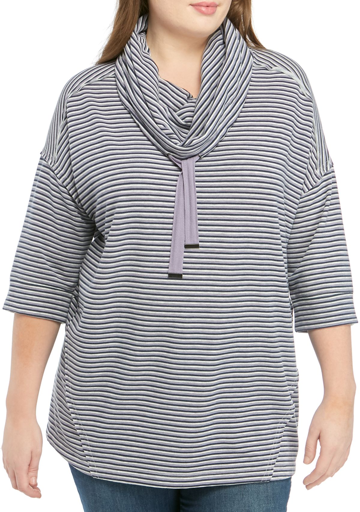 Plus Size Cowl Neck Stripe Sweatshirt