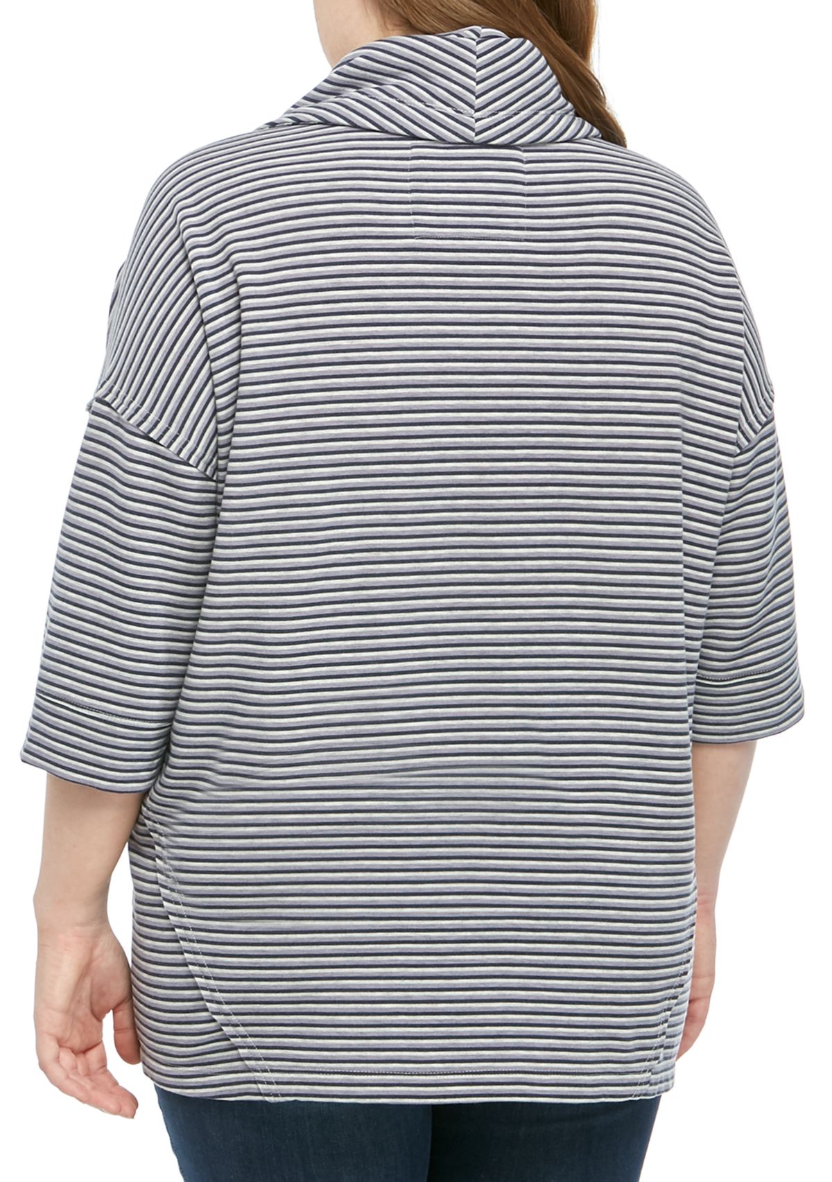 Plus Size Cowl Neck Stripe Sweatshirt