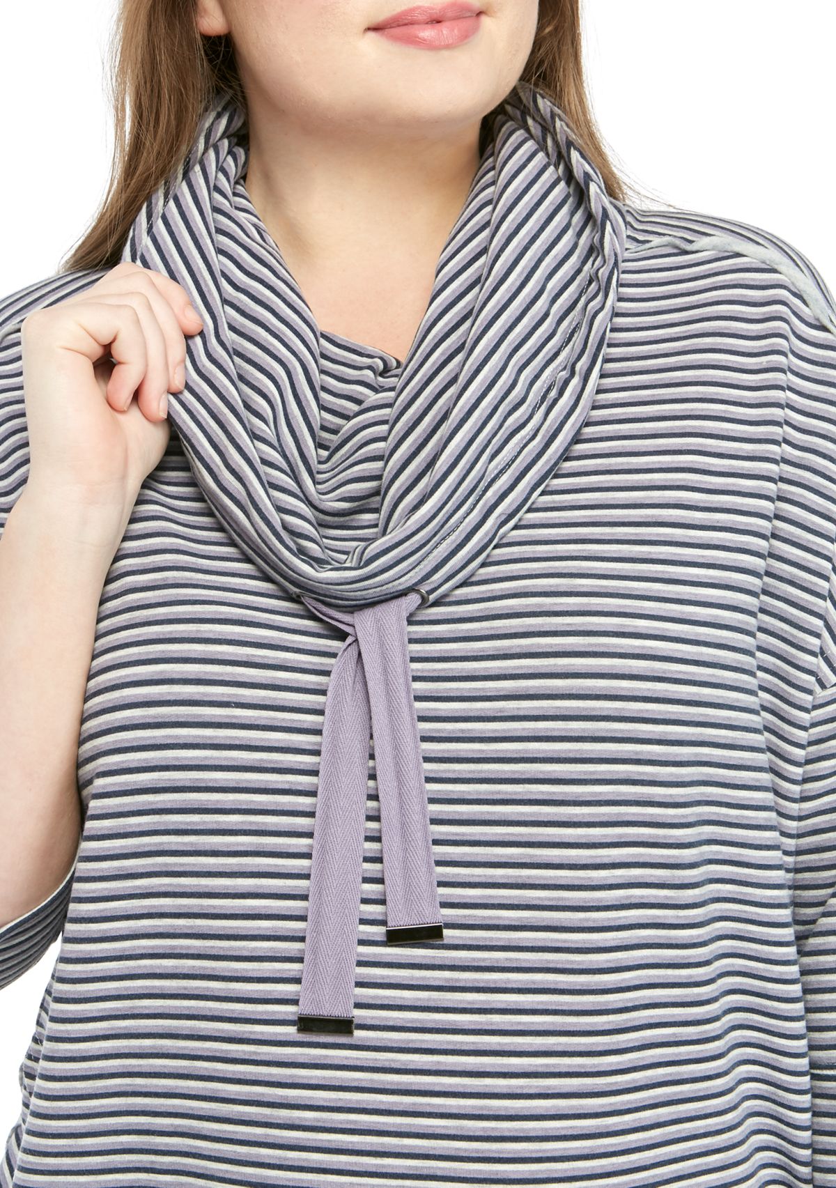 Plus Size Cowl Neck Stripe Sweatshirt
