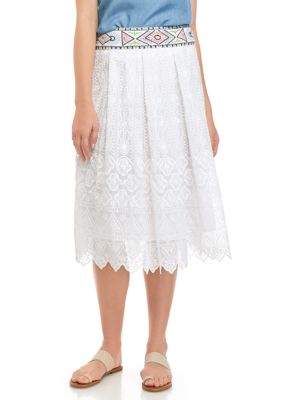 cupio blush Women's Embroidered Waist Lace Midi Skirt | belk