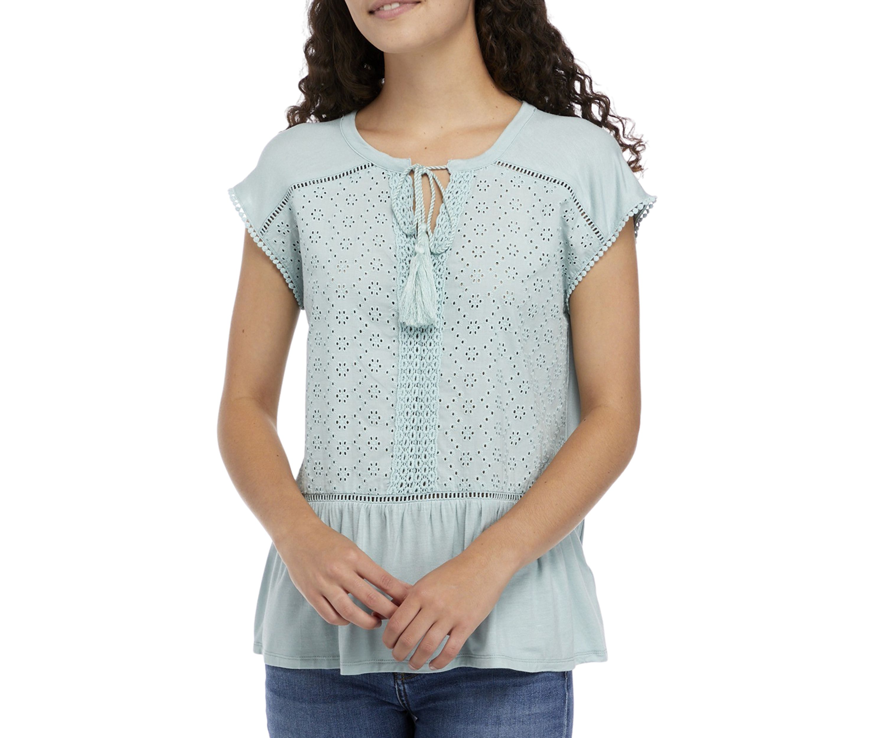 Womens Paisley Embroidered Peplum Top 